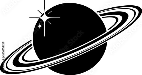 saturn with sparkle silhouette vector illustration