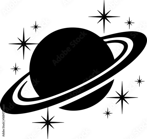 saturn with sparkle silhouette vector illustration
