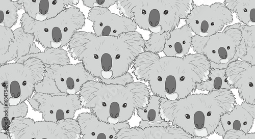 A repeating pattern of cute gray koala faces with big noses and ears.
