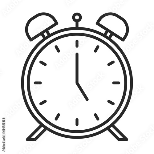 Alarm clock line icon element for time, alert, and schedule clip art.