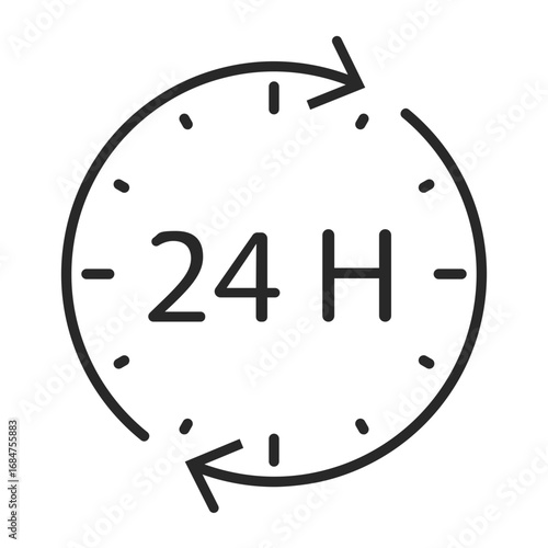 24 hour clock line icon element for time and schedule clip art.