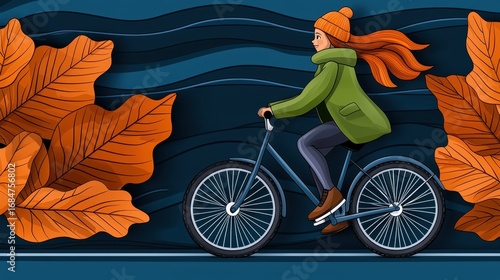 Wallpaper Mural Woman on Bicycle Amidst Autumn Leaves Pixel Art Illustration Torontodigital.ca