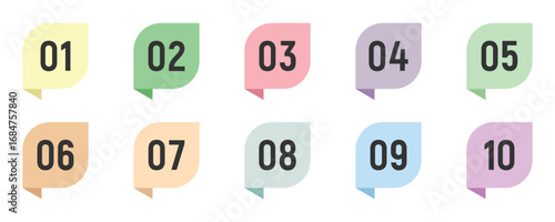 Colorful number bullet points, infographics markers. Triangle number bullet point icon set. Number flags 1 to 10 flat design isolated vector illustration.