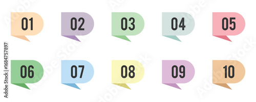 Colorful number bullet points, infographics markers. Triangle number bullet point icon set. Number flags 1 to 10 flat design isolated vector illustration.