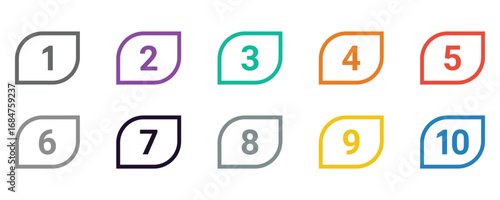 Bullet points icon set in line style, Simple round numbers in flat style, Set of 1 to 10 numbers. Numbers set 1 to 10 vector icon set illustration on white background.