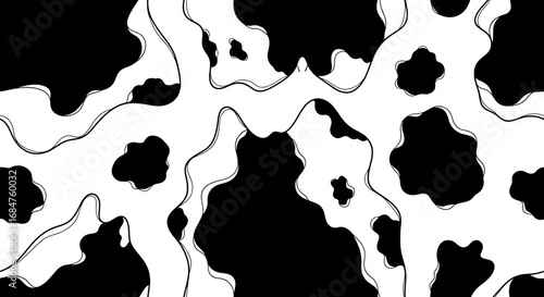 Abstract cowhide pattern, black and white seamless texture.