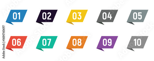 Colorful bullet points set of numbers from 0 to 10. Multicolored circles and numbers. Simple round numbers symbol set. Numbers icon set on white background. 1 to 10 number set icon.