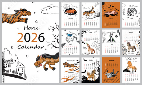 Calendar 2026 horse owl october
