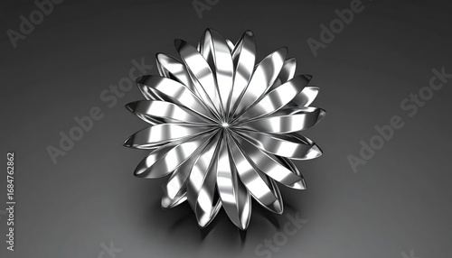 Silver Metal Radial Flower Bloom, Abstract 3D Geometric Design