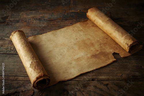 Ancient paper scroll on wood