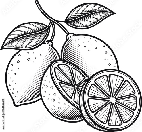 lemon fruits line art black design