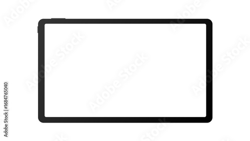 Modern black tablet computer with blank horizontal screen isolated on white background. PNG