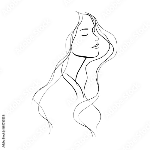 Minimalist woman portrait line art, black and white elegant female sketch for fashion and design