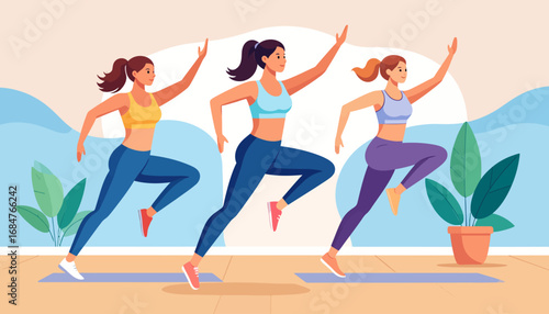 Women Exercising Together A Colorful Illustration of a Healthy Lifestyle