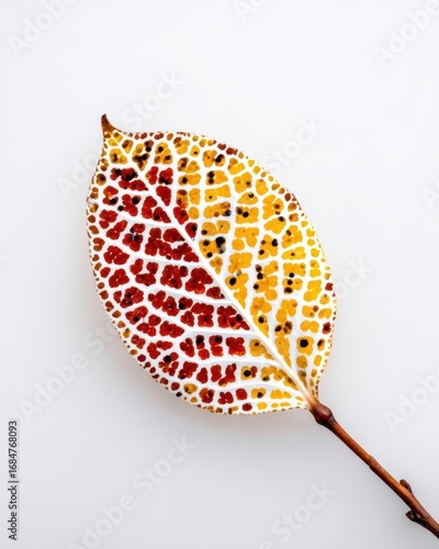 Unique Autumn Leaf with Vibrant Patterns and Colors on White Background