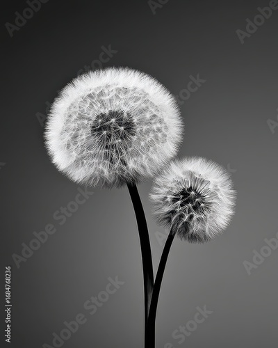 Black and White Artistic Dandelion Flowers on Minimalist Background