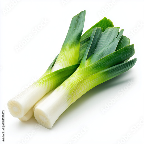 fresh leeks on white background