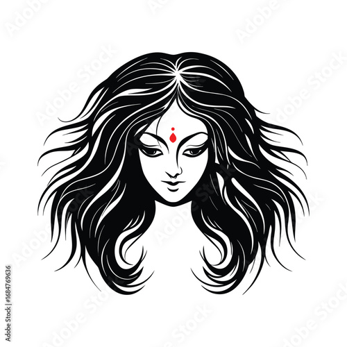 Divine Goddess Durga Face Vector Illustration
