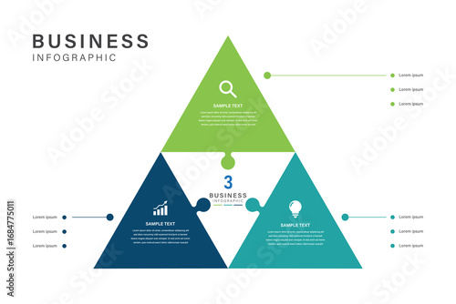 3 Steps of Business in Triangular Loop Infographic and Business Icons