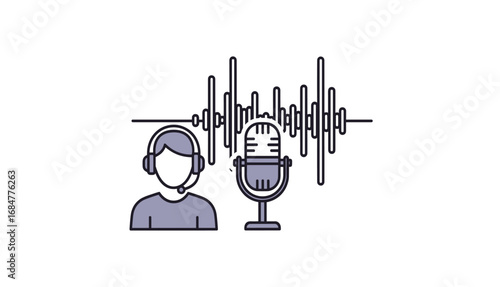 Audio Recording Concept with Headphones and Microphone in Use