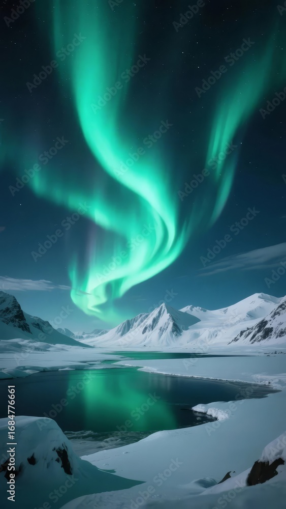 Fototapeta premium Aurora Borealis Illuminating a Snowy Arctic Landscape