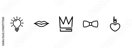 A collection of minimalist icons for ideas, beauty, royalty, and passion