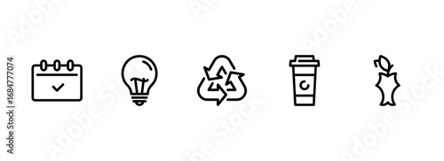 A collection of linear icons for daily office tasks and eco friendly habits