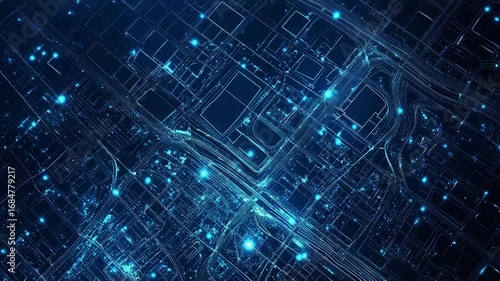 Wallpaper Mural Futuristic smart city infrastructure connecting buildings and roads with glowing lines Torontodigital.ca