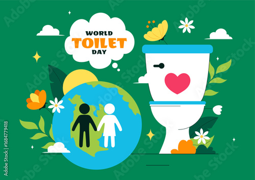 World Toilet Day Vector Illustration on November 19 featuring Toilet, Earth, and Bathroom Hygiene Equipment for Awareness in a Flat Background