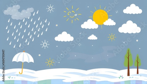 Weather Scenes Illustrations of rain snow sunshine and other wea