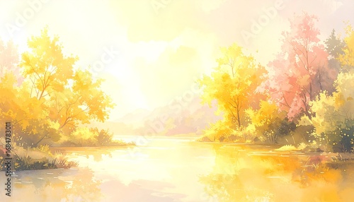 Autumn River Landscape Painting