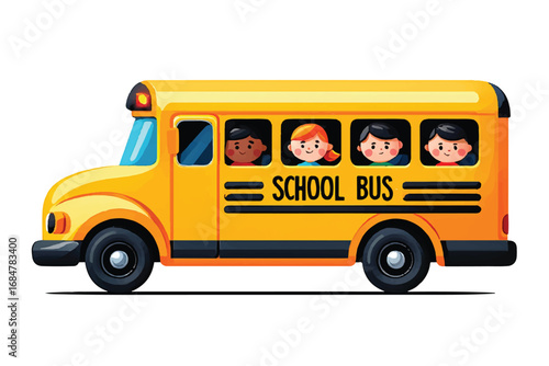 Classic yellow school bus illustration with vibrant colors
