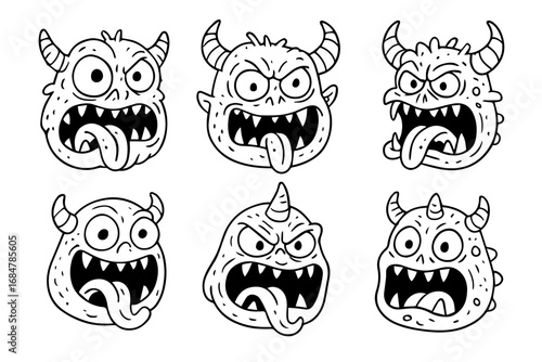 Fotografie crazy monster cartoon character head illustration drawing set