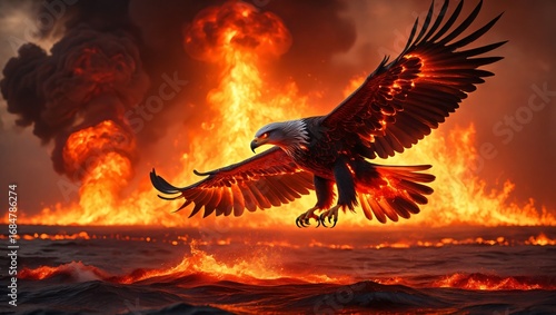 Wallpaper Mural Eagle soars above fiery waters and exploding sky Torontodigital.ca