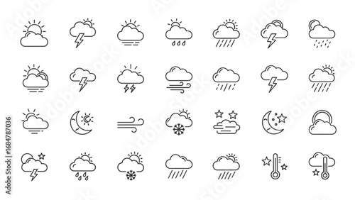Weather Icons Set | Thin Line Editable Stroke Symbol Collection for Forecast and Climate