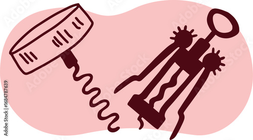 Linear line art illustration of wine tasting, sommelier, winemaking, gourmet lifestyle, people drinking wine, minimal continuous drawing style