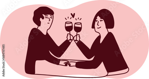 Linear line art illustration of wine tasting, sommelier, winemaking, gourmet lifestyle, people drinking wine, minimal continuous drawing style