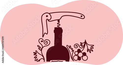 Linear line art illustration of wine tasting, sommelier, winemaking, gourmet lifestyle, people drinking wine, minimal continuous drawing style