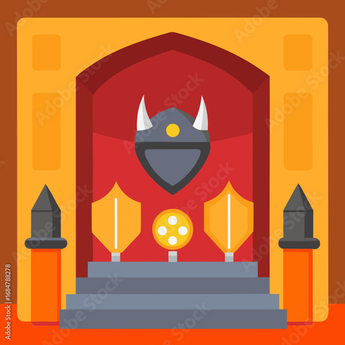 Cartoon armor display hall vector illustration