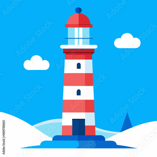 Cartoon snow covered lighthouse vector illustration