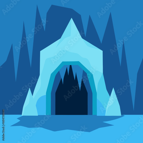 Cartoon frozen cave entrance vector illustration