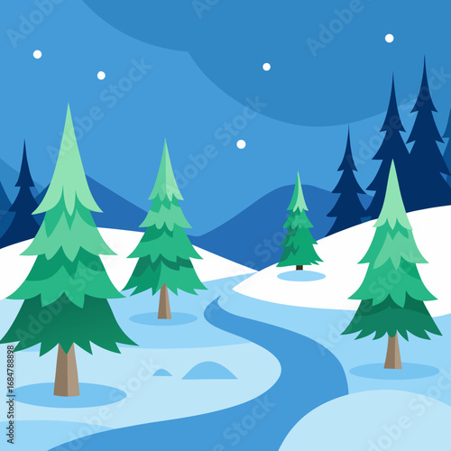 Cartoon snowy pine clearing vector illustration