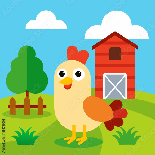 Cartoon chicken farm yard vector illustration