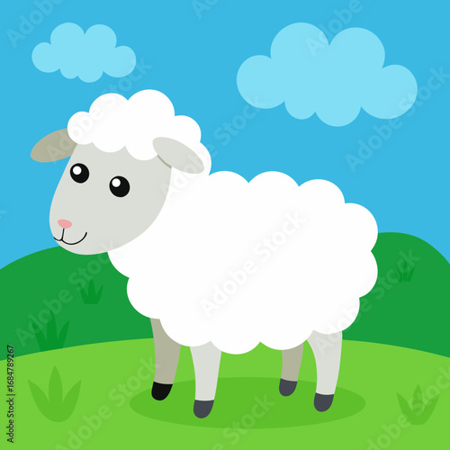 Cartoon sheep grazing meadow vector illustration