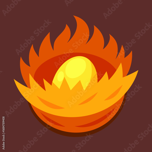 Cartoon glowing phoenix nest vector illustration