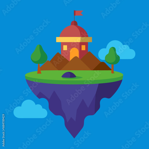 Cartoon enchanted floating island vector illustration