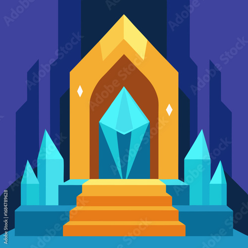 Cartoon giant crystal throne room vector illustration