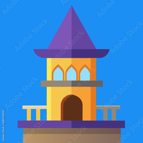 Cartoon wizard's tower balcony vector illustration