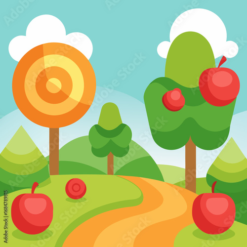 Cartoon fruit candy orchard vector illustration