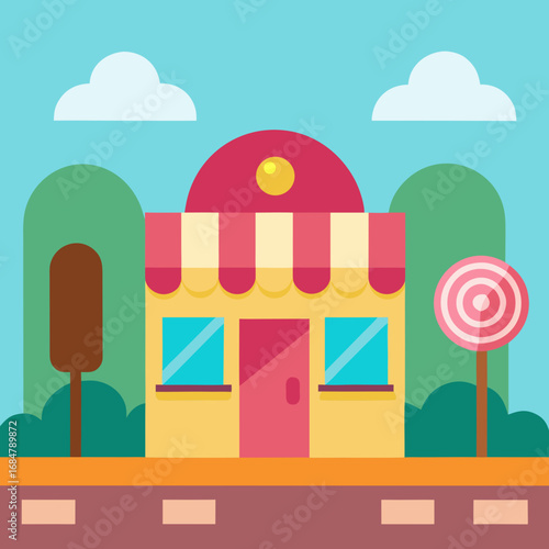 Cartoon candy shop street vector illustration